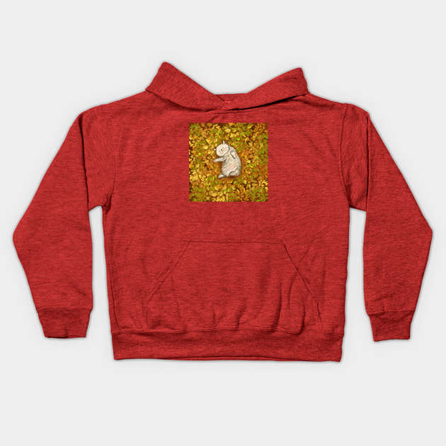 Little Cat Playing on the Leaves Kids Hoodie by Brushes with Nature